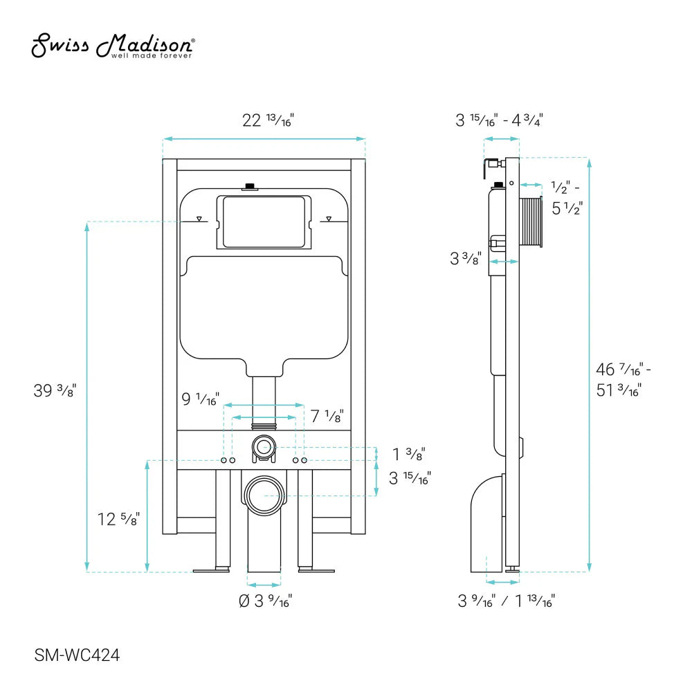 Swiss Madison - Fantome M 2x4 Concealed In-Wall Toilet Tank Carrier System (SM-WC424)