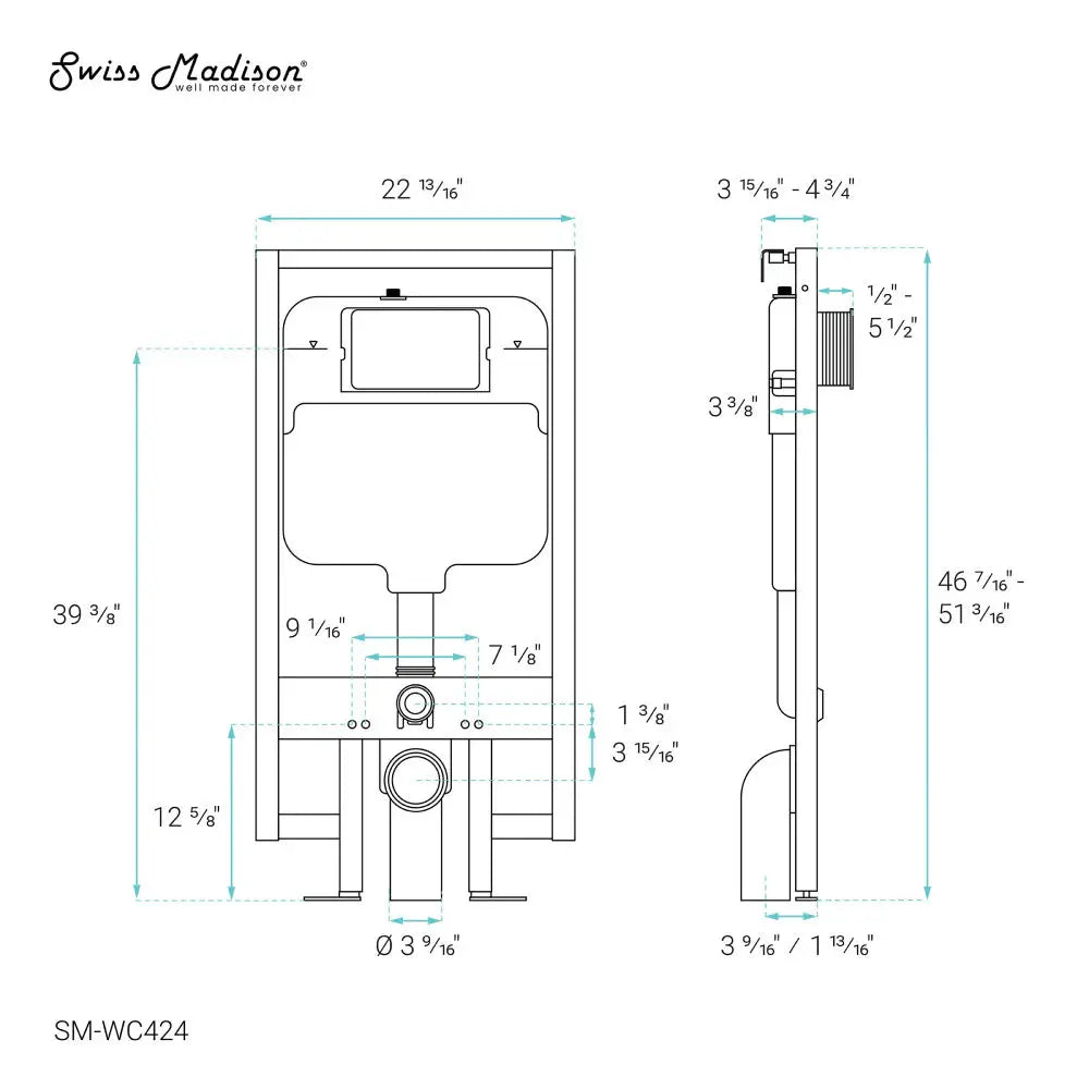 Swiss Madison - Fantome M 2x4 Concealed In-Wall Toilet Tank Carrier System (SM-WC424) - Premium Bidet : Smart Toilets & Bathroom Amenities