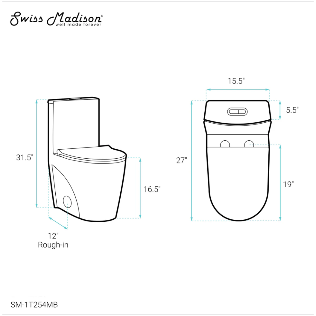 SWISS MADISON - St. Tropez One-Piece Toilet Vortex Dual-Flush - - - Premium Bidet : Smart Toilets & Bathroom Amenities