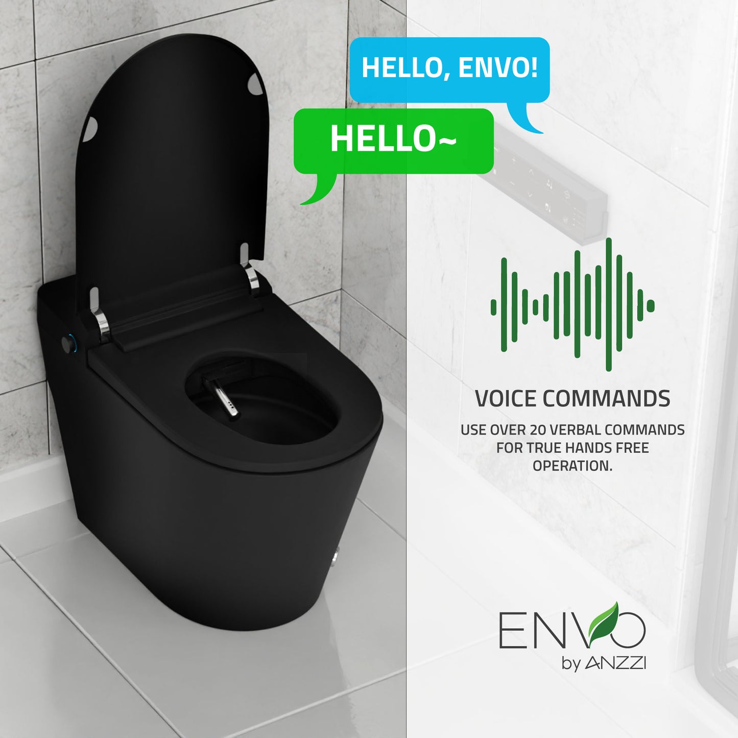 ANZZI ENVO Echo Elongated 1.28 GPF Smart Bidet Toilet in Matte Black